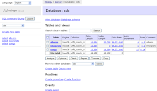 Web-based database administration tool