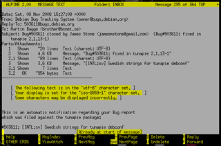 Text-based email client, friendly for novices but powerful