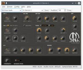 two oscillators software synthesizer