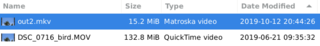 ffmpeg -i DSC_0716_bird.MOV out2.mkv (mov-to-mkv, 5 from6)