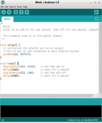 Arduino IDE with "Blink" program loaded