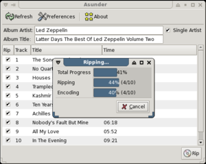 Graphical audio CD ripper and encoder