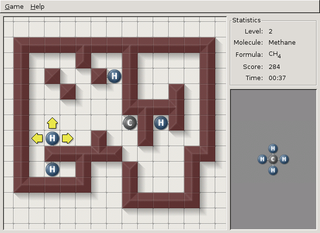 puzzle game for building molecules out of separate atoms