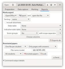 AMC reports tab : export marks, annotate papers scans