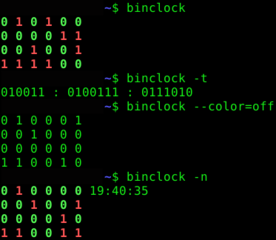 binary clock for console with color support