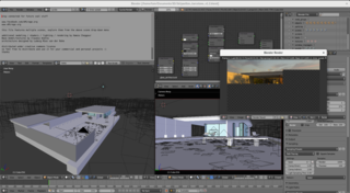 The "pavillion barcelone" sample scene opened in Blender 2.79.
