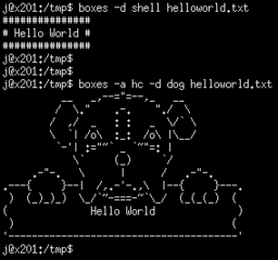 1. box shows shell comment box, 2. box shows a dog with horizontal centered text