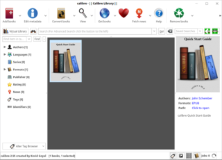 Calibre is meant to be a complete e-library solution. It includes library manage