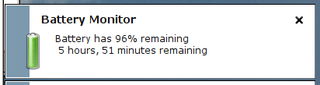 Battery Monitor. Battery has 96% remaining. 5 hours, 51 minutes remaining.