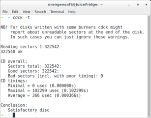 tool for verifying the quality of written CDs/DVDs