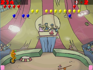 Clowns are trying to pop balloons to score points!