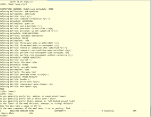 Example of CLIPS interpreter running an expert "sommelier"
