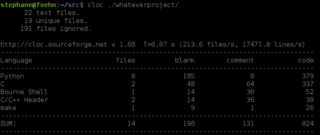 statistics utility to count lines of code