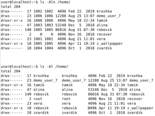 compare: ls -Aln and ls -Al (view UID or name)