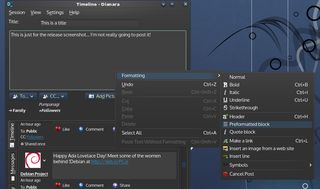 Posting a note, showing formatting menu.