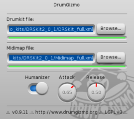 DrumGizmo plugin ready, with the drum kit loaded in ram
