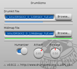 DrumGizmo plugin loading the drum kit to ram