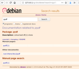 firefox showing a search result for pydf in dwww
