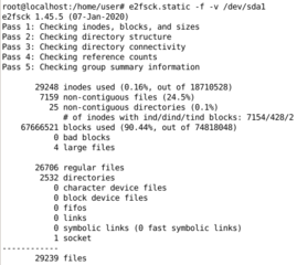 e2fsck.static -f -v /dev/sda1 (-f - force, -v - verbose)