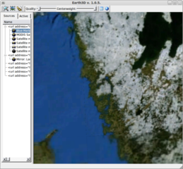 Map client displaying a 3D model of the world