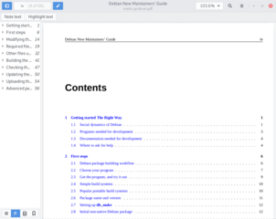 Evince opening a pdf with outline as well as annotation options on Debian Buster