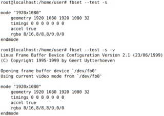 fbset --test -s (display the video mode settings)