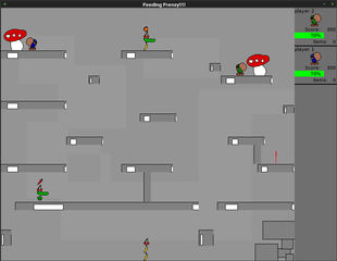 multiplayer platform game with dwarfs fighting with/for food