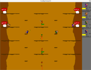 multiplayer platform game with dwarfs fighting with/for food