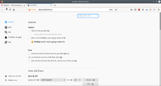 Firefox-ESR Preferences tab in Gujarati Langauge on Debian 10