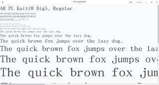 "AR PL KaitiM Big5" Chinese TrueType font by Arphic Technology