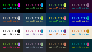 fira code logo with multiple color combinations