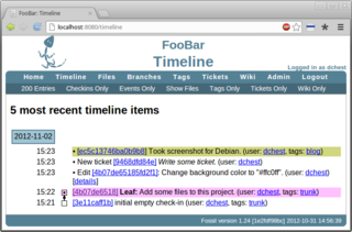 Timeline view of Fossil's web interface