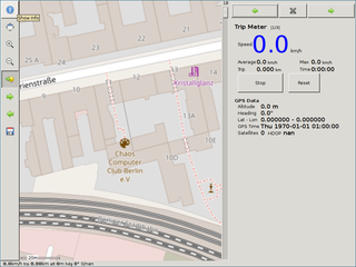 foxtrotgps with "Show Info" showing gps details (no gps connected)