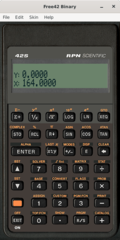 Default skin, with the calculator showing two values on the stack.