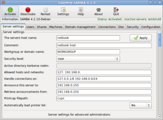 GTK+ configuration tool for samba