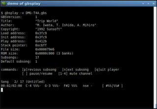gbsplay playing a gbs-music file in a terminal window