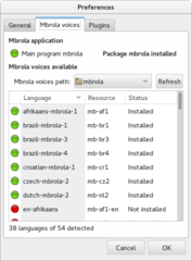 MBROLA voices preferences window