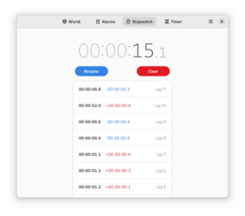 Simple GNOME app with stopwatch, timer, and world clock support