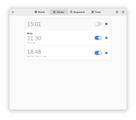 Simple GNOME app with stopwatch, timer, and world clock support
