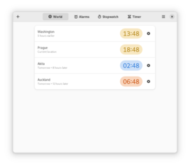 Simple GNOME app with stopwatch, timer, and world clock support
