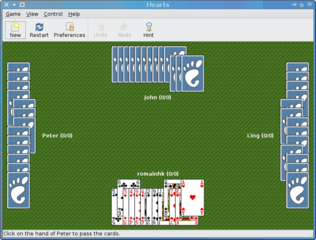 The classic hearts card game for the GNOME desktop