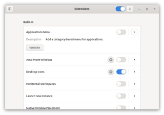 gnome-shell-extension-prefs with official GNOME extensions and Ubuntu extensions