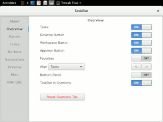 TaskBar on top panel and preferences 'Overview' tab