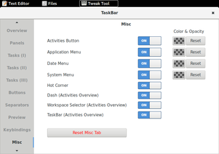 TaskBar on top panel and preferences 'Misc' tab