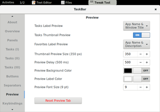 TaskBar on top panel and preferences 'Preview' tab