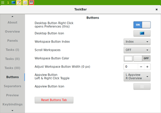 TaskBar on top panel and preferences 'Buttons' tab