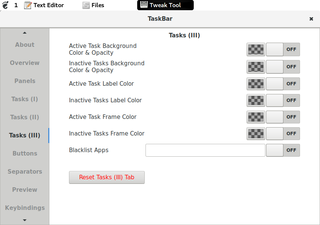 TaskBar on top panel and preferences 'Tasks (III)' tab