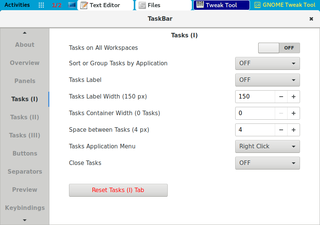 TaskBar on top panel and preferences 'Tasks (I)' tab