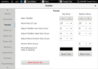 TaskBar on top panel and preferences 'Panels' tab