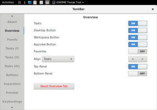 TaskBar on top panel and preferences 'Overview' tab